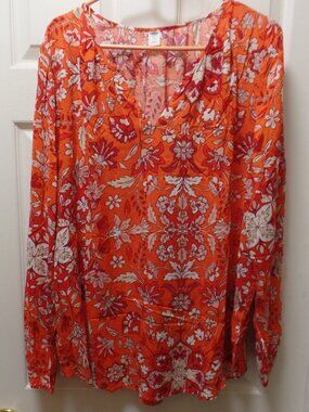 *NWT* Old Navy XL TALL 18 16 RED ORANGE FLORAL Long Sleeve V Neck Pullover Top